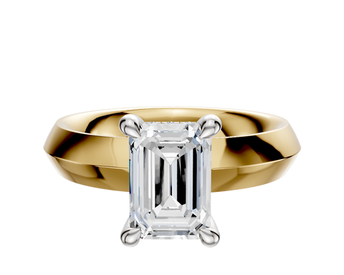 14K Two Tone 4 Prong Hidden Halo Classic Knife Edge 4.0mm Engagement Ring