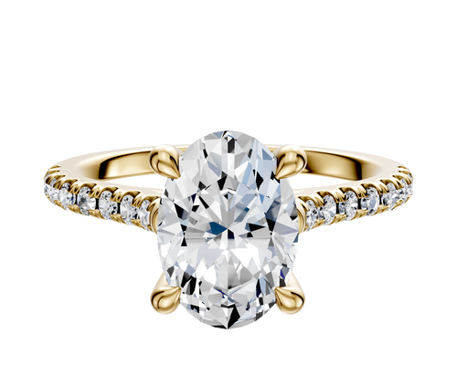 14K Yellow Gold 4 Prong Hidden Halo Cathedral Dome 1-Row-Pave 2.5mm Engagement Ring