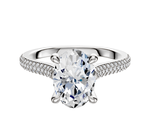 Platinum 4 Prong Hidden Halo Cathedral Dome 3-Row-Pave 2.0mm Engagement Ring