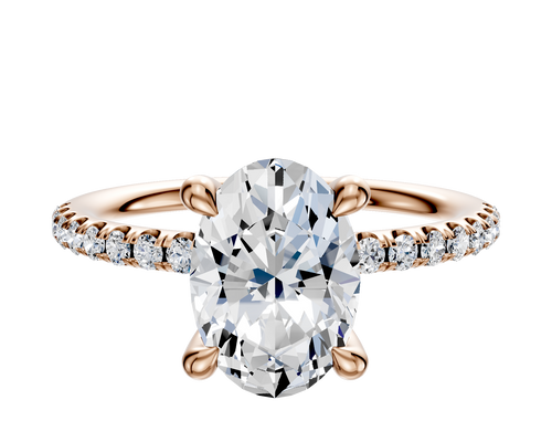 18K Rose Gold 4 Prong Hidden Halo Classic Dome 1-Row-Pave 2.5mm Engagement Ring