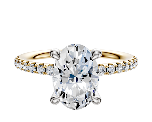18K Two Tone 4 Prong Hidden Halo Classic Dome 1-Row-Pave 2.5mm Engagement Ring