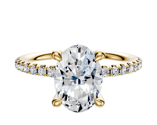 18K Yellow Gold 4 Prong Hidden Halo Classic Dome 1-Row-Pave 2.5mm Engagement Ring