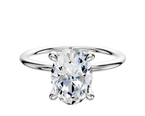 14K White Gold 4 Prong Hidden Halo Classic Dome 1.5mm Engagement Ring
