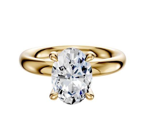 14K Yellow Gold 4 Prong Hidden Halo Classic Dome 3.0mm Engagement Ring