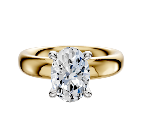 18K Two Tone 4 Prong Hidden Halo Classic Dome 4.0mm Engagement Ring