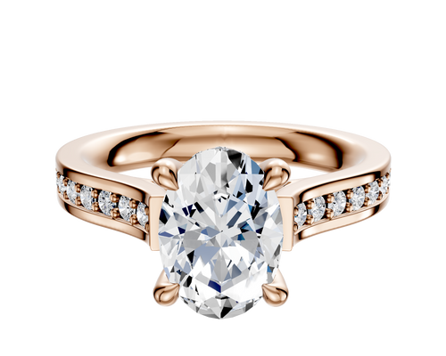 18K Rose Gold 4 Prong Hidden Halo Cathedral Flat 1-Row-Pave 2.5mm Engagement Ring