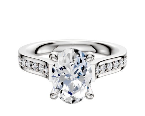 14K White Gold 4 Prong Hidden Halo Cathedral Flat 1-Row-Pave 2.5mm Engagement Ring