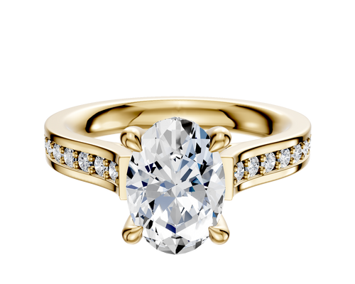 18K Yellow Gold 4 Prong Hidden Halo Cathedral Flat 1-Row-Pave 2.5mm Engagement Ring