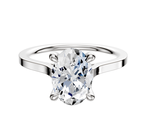 14K White Gold 4 Prong Hidden Halo Cathedral Flat 1.5mm Engagement Ring