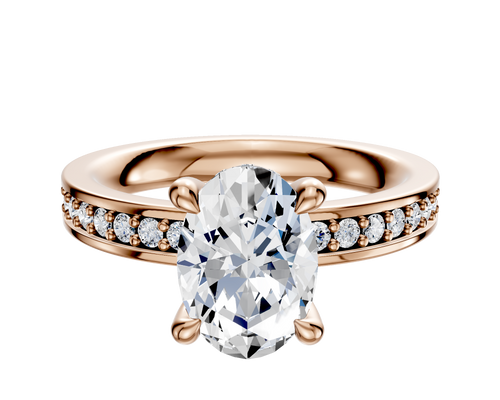 18K Rose Gold 4 Prong Hidden Halo Classic Flat 1-Row-Pave 2.5mm Engagement Ring