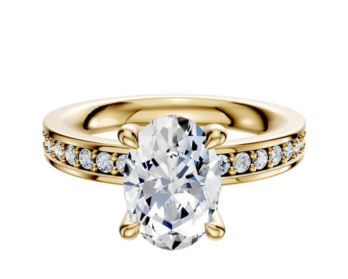 18K Yellow Gold 4 Prong Hidden Halo Classic Flat 1-Row-Pave 2.5mm Engagement Ring