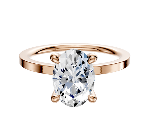 14K Rose Gold 4 Prong Hidden Halo Classic Flat 1.5mm Engagement Ring