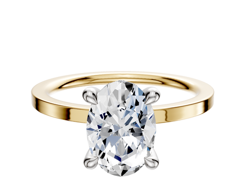 14K Two Tone 4 Prong Hidden Halo Classic Flat 1.5mm Engagement Ring