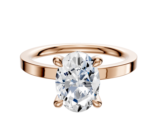 14K Rose Gold 4 Prong Hidden Halo Classic Flat 2.0mm Engagement Ring