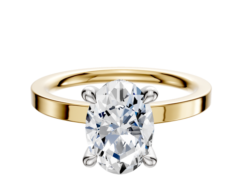 14K Two Tone 4 Prong Hidden Halo Classic Flat 2.0mm Engagement Ring