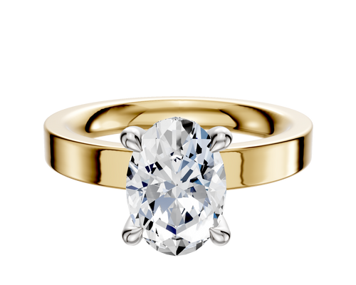 18K Two Tone 4 Prong Hidden Halo Classic Flat 3.0mm Engagement Ring