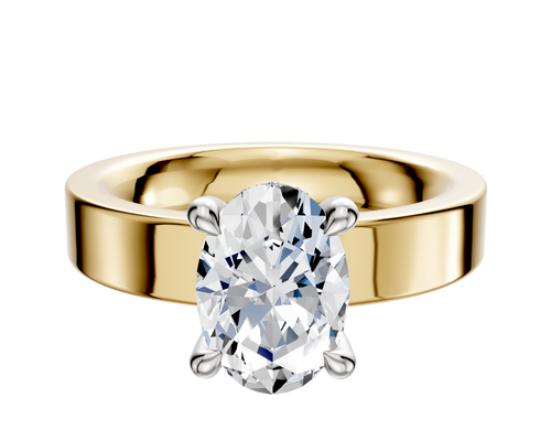 14K Two Tone 4 Prong Hidden Halo Classic Flat 4.0mm Engagement Ring