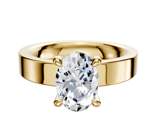 18K Yellow Gold 4 Prong Hidden Halo Classic Flat 4.0mm Engagement Ring
