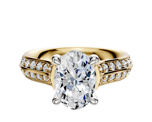 14K Two Tone 4 Prong Hidden Halo Cathedral Knife Edge 1-Row-Pave 2.5mm Engagement Ring