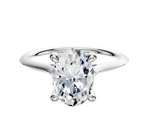 18K White Gold 4 Prong Hidden Halo Cathedral Knife Edge 1.5mm Engagement Ring