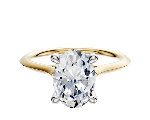 18K Two Tone 4 Prong Hidden Halo Cathedral Knife Edge 1.5mm Engagement Ring