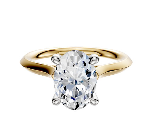 18K Two Tone 4 Prong Hidden Halo Cathedral Knife Edge 2.0mm Engagement Ring