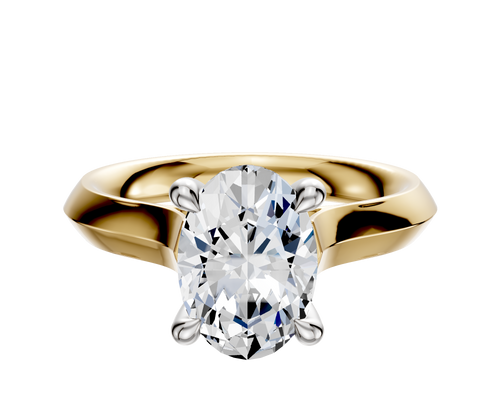 14K Two Tone 4 Prong Hidden Halo Cathedral Knife Edge 3.0mm Engagement Ring