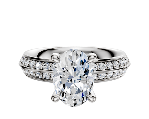 Platinum 4 Prong Hidden Halo Classic Knife Edge 1-Row-Pave 2.5mm Engagement Ring