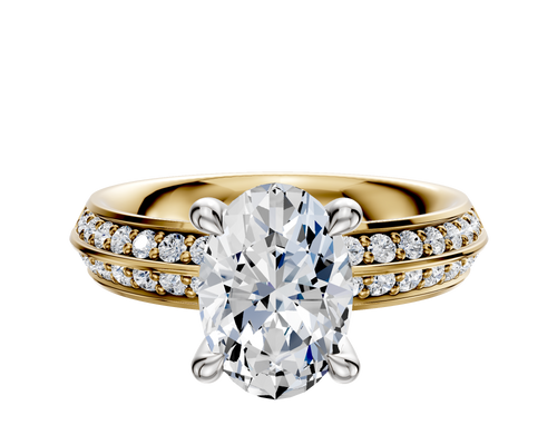 14K Two Tone 4 Prong Hidden Halo Classic Knife Edge 1-Row-Pave 2.5mm Engagement Ring