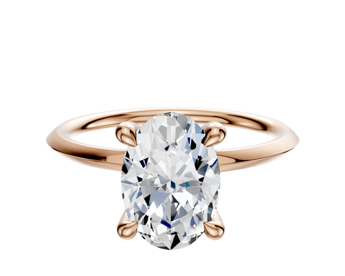 14K Rose Gold 4 Prong Hidden Halo Classic Knife Edge 1.5mm Engagement Ring