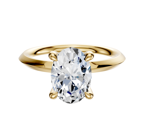 14K Yellow Gold 4 Prong Hidden Halo Classic Knife Edge 2.0mm Engagement Ring