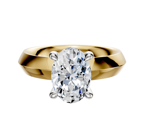 14K Two Tone 4 Prong Hidden Halo Classic Knife Edge 4.0mm Engagement Ring