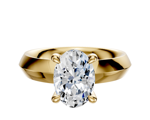 18K Yellow Gold 4 Prong Hidden Halo Classic Knife Edge 4.0mm Engagement Ring