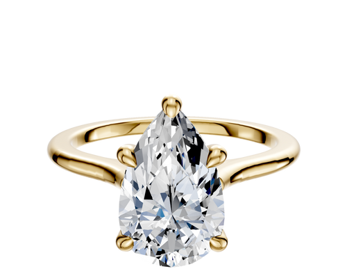 18K Yellow Gold 4 Prong Hidden Halo Cathedral Dome 1.5mm Engagement Ring