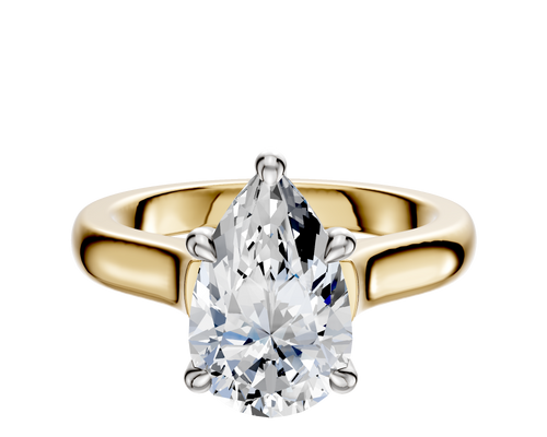 14K Two Tone 4 Prong Hidden Halo Cathedral Dome 3.0mm Engagement Ring