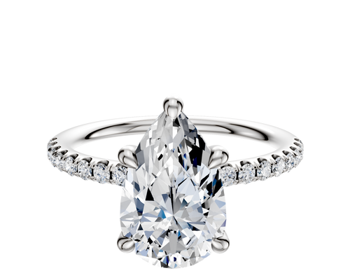 Platinum 4 Prong Hidden Halo Classic Dome 1-Row-Pave 2.5mm Engagement Ring