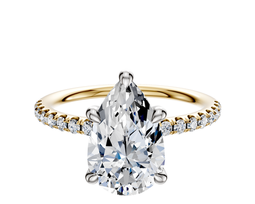 18K Two Tone 4 Prong Hidden Halo Classic Dome 1-Row-Pave 2.5mm Engagement Ring