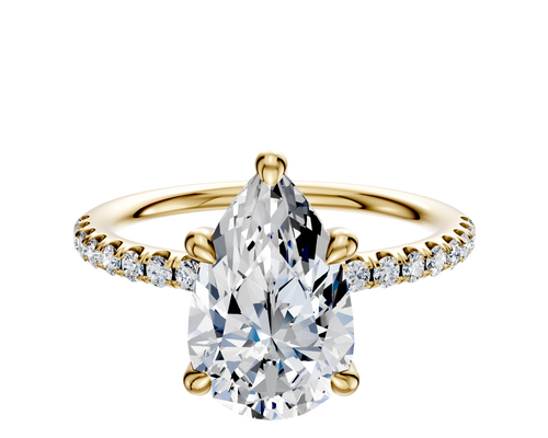 18K Yellow Gold 4 Prong Hidden Halo Classic Dome 1-Row-Pave 2.5mm Engagement Ring