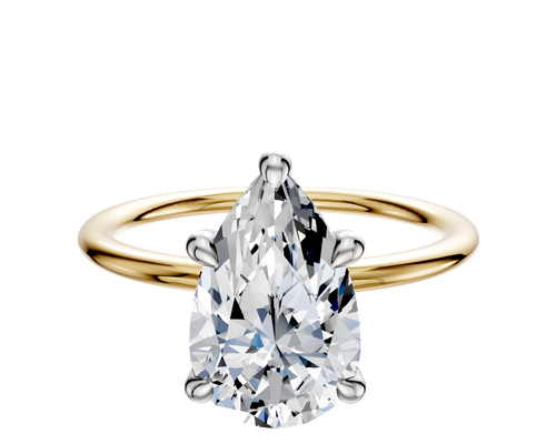 14K Two Tone 4 Prong Hidden Halo Classic Dome 1.5mm Engagement Ring