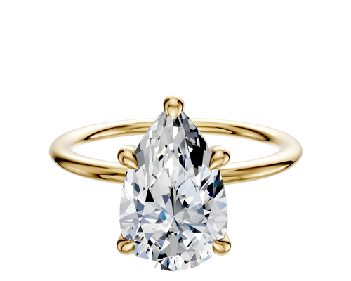 18K Yellow Gold 4 Prong Hidden Halo Classic Dome 1.5mm Engagement Ring
