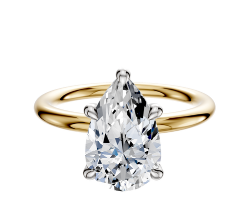 14K Two Tone 4 Prong Hidden Halo Classic Dome 2.0mm Engagement Ring
