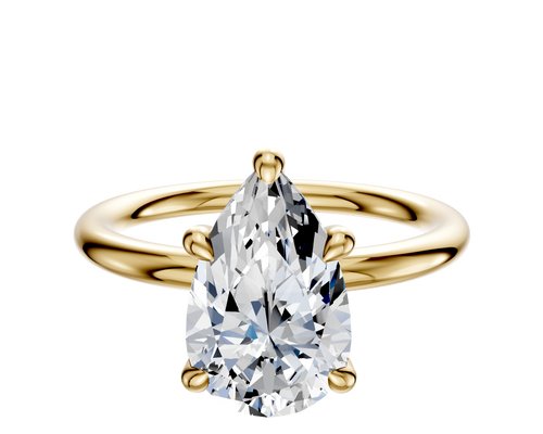 18K Yellow Gold 4 Prong Hidden Halo Classic Dome 2.0mm Engagement Ring