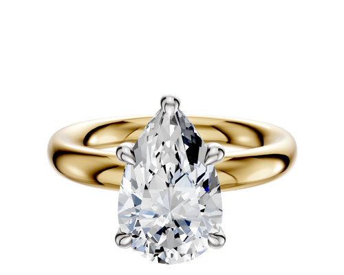 14K Two Tone 4 Prong Hidden Halo Classic Dome 3.0mm Engagement Ring