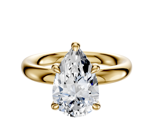 14K Yellow Gold 4 Prong Hidden Halo Classic Dome 3.0mm Engagement Ring