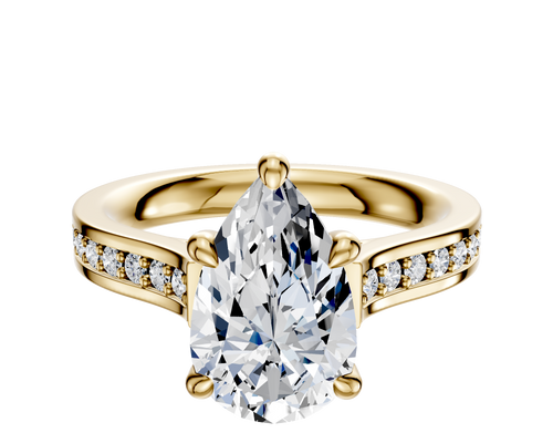14K Yellow Gold 4 Prong Hidden Halo Cathedral Flat 1-Row-Pave 2.5mm Engagement Ring
