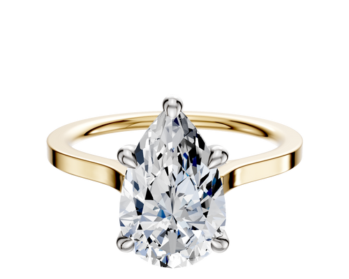 14K Two Tone 4 Prong Hidden Halo Cathedral Flat 1.5mm Engagement Ring
