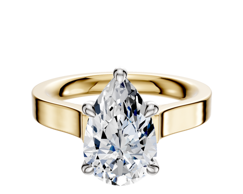 14K Two Tone 4 Prong Hidden Halo Cathedral Flat 3.0mm Engagement Ring