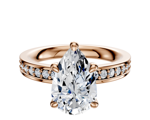 14K Rose Gold 4 Prong Hidden Halo Classic Flat 1-Row-Pave 2.5mm Engagement Ring