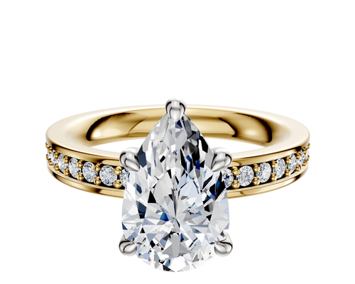 14K Two Tone 4 Prong Hidden Halo Classic Flat 1-Row-Pave 2.5mm Engagement Ring