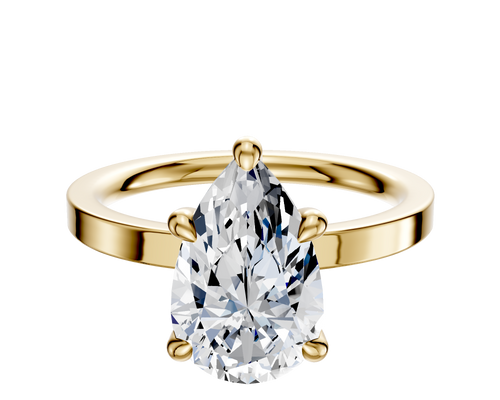 18K Yellow Gold 4 Prong Hidden Halo Classic Flat 2.0mm Engagement Ring